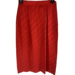 CHR Womens Size‎ 4 Red 100% Silk Skirt Pencil Subtle Stripes Dots Party VTG